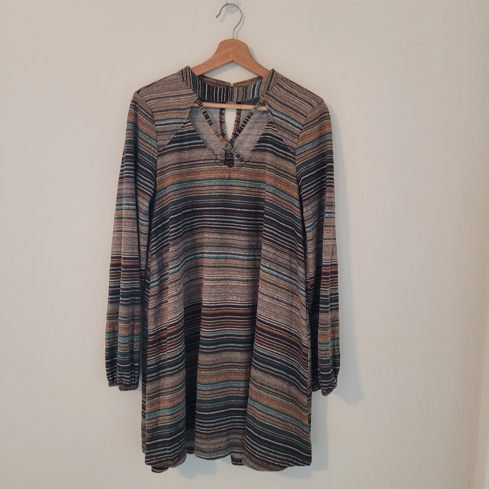Hem & Thread brown and green striped dress size large